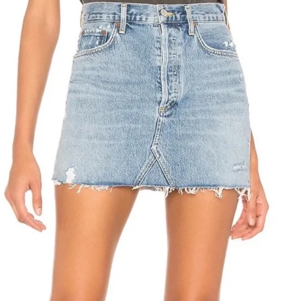 Agolde Frayed Hem Mini Skirt - Light Blue